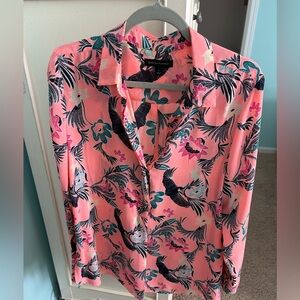 Banana Republic Coral and Teal Floral Button Down Shirt